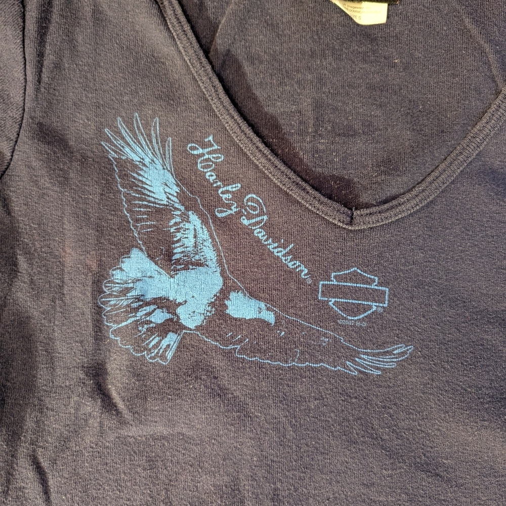 Vintage Harley Davidson Womens S Baby Tee V-Neck Eagle New Smyrna Beach FL Y2K